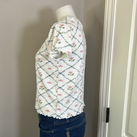 Hill House The Nina Pajama Top in Pastel Trellis White Pink Short Sleeve Sz XS - Picture 6 of 11